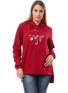 اشتري Andora womens Embroidered High-Low Hoodie - Burgundy Sweatshirt في مصر