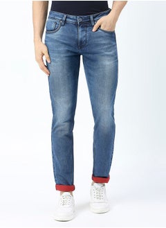 Buy Mid Rise Slim Fit Jeans with Belt Loops in Saudi Arabia