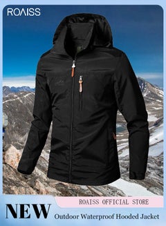 Buy Men's Casual Loose Windproof Jacket Solid Sports Hoodie Lightweight Outdoor Hiking Zipper Jacket in Saudi Arabia