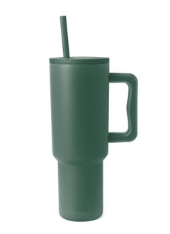 Buy 40 oz Tumbler with Handle and Straw Lid Reusable Stainless Steel Water Bottle Travel Mug Cup holder Friendly Insulated Cup - Green in UAE