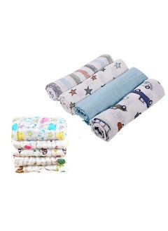 اشتري Organic Muslin New Born Baby Gift Set Blue White 9 Items Pack Of 4 Muslin Swaddle Pack Of 5 Muslin Napkin في الامارات