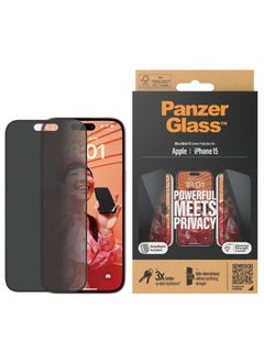 اشتري PanzerGlass™ Privacy Screen Protector for iPhone 15 - Ultra-Wide Fit and scratch-resistant tempered glass iPhone screen and privacy protector - with mounting aid for easy installation في الامارات