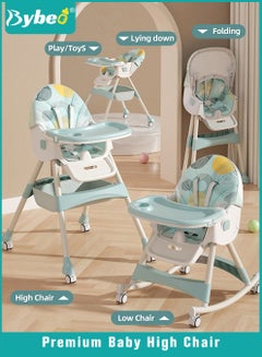 Buy Baby High Chair for Toddlers, Foldable Children Highchairs, Kids Dining Chair, Infant Feeding Booster Seat, Babies Rocker with Footrest, Backrest, 4 Wheels and Removable Tray in UAE