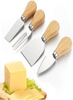 Buy Cheese Knife Set of 4 Pieces, Wooden Handle Cheese Knife Set with Stainless Steel Blade, Cheese Cutter, Pizza Cutter & Fork, For Butter & Candy & Cheese Salad in Egypt