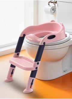 Buy Baby Potty Seat With Ladder For Western Toilets Kids Toilet Potty Training Seat For Baby With Height Adjustable, Handle, Cushion Potty Chair Kids Potty Seat For Kids 2 To 5 Years Boy Girl Pink in Saudi Arabia