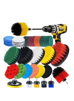 اشتري 45 Piece Drill Brush Attachment Set, All Purpose Power Clean Scrubber Brush, Scrub Pads & Sponge with Extend Long Attachment for Bathroom, Kitchen,Grout,Tub,Tile,Corners, Auto في الامارات