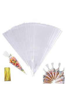 اشتري 200Pcs Clear Triangle Treat BagsSmall Cone Shaped Bags with Ties,  (5.1" X 9.8") في مصر