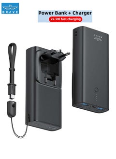 Buy BRAVE Portable Charge 2-In-1 Power Bank 10000mAh (EU Plug) 22.5W USB-C PD Input/Output QC 3.0 Port for All Mobile Phone (Black) in UAE