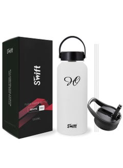 Buy 1L Stainless Steel Flask Water Bottle with Straw and 2 Lids, Reusable Wide Mouth Travel Thermo Water Mug for Gym, Sports, Camping,  Traveling 1000ml in UAE