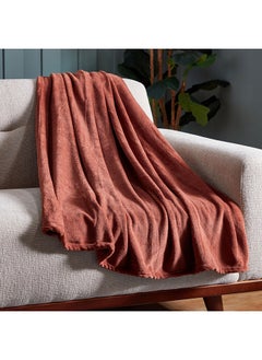 Buy Ontario Solid Coral Fleece Throw 170x120 cm in UAE