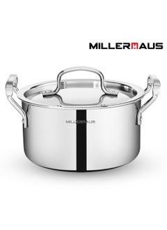 Buy Millerhaus 28 Cm Triply Casserole With S/S Lid, Non-Reactive Cooking Surface Safe Cooking Pot | Stainless steel body with Cover in UAE