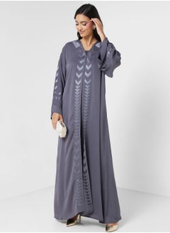 Buy Embroidered V- Neck Open Abaya in UAE