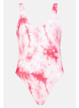 اشتري Women Tie Dye Print Non Padded One Piece Swimsuit, Pink Combo في الامارات