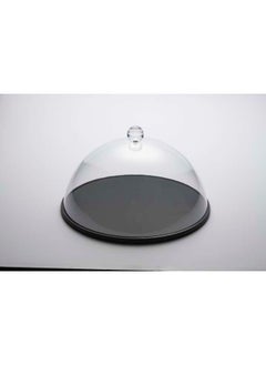 Buy Round Black Wooden Serving Platter with Acrylic Cover Set 31 cm in UAE