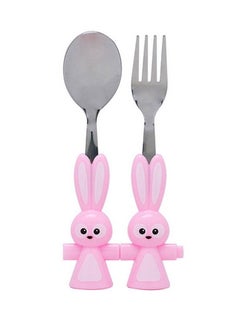 Buy Brain Giggles Bunny Shaped Stainless Steel Kids Cutlery Set, Rounded Edge Childrens Cutlery Flatware Set -Pink in UAE