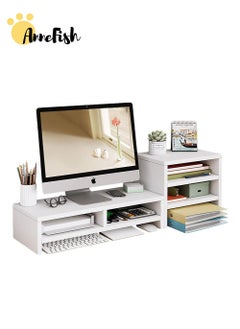 Buy 2 Tier Monitor Stand Riser Home Office Computer Multifunction Desktop Monitor Stands with Three Layer Storage Rack Storage Organizer Compartment Set in Saudi Arabia