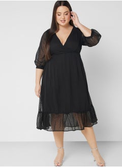 Buy Textured Detail Fit & Flare Dress in UAE