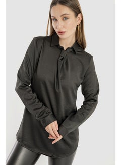 Buy ESLA Long-sleeve Long Plain Blouse Black in Egypt