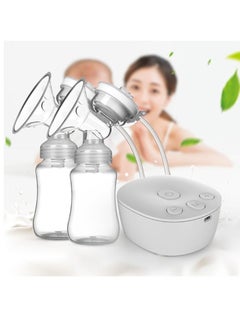 اشتري Electric Double Breast Pump Kit with 2 Milk Bottles USB Powerful Breast Massager Baby Breastfeeding Milk Extractor في السعودية
