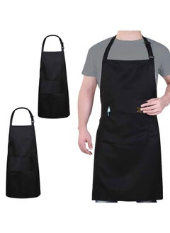 Buy 2 Pack Kitchen Cooking Aprons, Adjustable Bib Soft Chef Apron with 2 Pockets for Men Women Black in Saudi Arabia