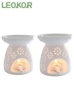 Buy 2 Pack Ceramic Tealight Candle Holder, Home Decoration Essential Oil Aromatherapy Stove, Wax Melt Essential Oil Burner with Candle Spoon White in Saudi Arabia