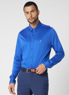 Buy Classic Button Down Collar Slim Fit Cotton Casual Shirt in UAE