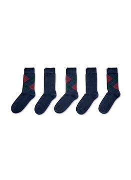 Buy Men 5 Pieces Diamond Pattern Crew Socks, Navy Combo in UAE