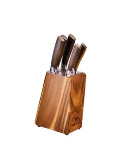 Buy 6-Piece High Quality Wooden Stand Knife Block Set Brown and Silver 35.7 x 10 x 21.2 cm 174B34801 in Saudi Arabia