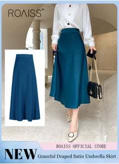 Buy Women's Skirt Solid Color Mid-Length High Waist Slimming Satin A-Line Skirt in UAE