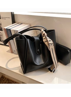 Buy Women's Large-Capacity Bag All-Match Commuter Shoulder Bag Student Tote Bag Retro Texture with Fashion Ribbon in UAE