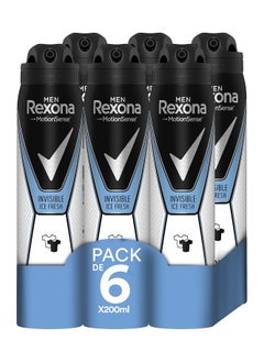 Buy Rexona Invisible Deodorant Aerosol Antiperspirant for Men Ice 200ml - Pack of 6 in UAE