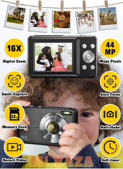 Buy Autofocus Digital Camera for Kids - FHD 1080P 44MP - Rechargeable Compact Mini Camera with 16X Digital - Portable Pocket Camera - With 32GB Memory Card in Saudi Arabia