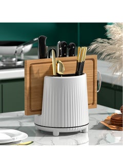 Buy Knife Holder, 360 Degree Rotatable Knife Holder with Multi Functional Kitchen Utensil Organizer for Chopsticks and Knives Storage, White in Saudi Arabia