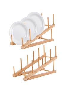 Buy 2 PCS Wooden Dish Rack, Wooden Plate Rack, Kitchen Counter Storage Holder, Dish Drying Rack, Suitable for Plate, Cup, Pot Lid, Bowl, Cutting Board in Saudi Arabia