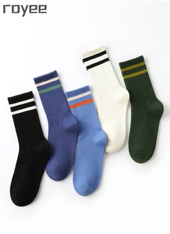 Buy 5 Pairs Of Pure Cotton Socks For Man and Woman , Striped sports socks For Women ，Middle cylinder Socks for All Seasonal Styles in Saudi Arabia