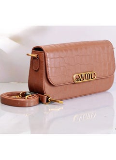 Buy Brown Croc Embossed Leather Cross body with Shoulder adjustable strap in Egypt