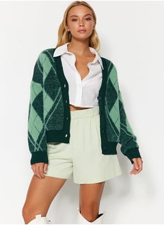 Buy Green Fuzzy V-Neck Knitwear Cardigan TWOAW24HI00224 in Egypt