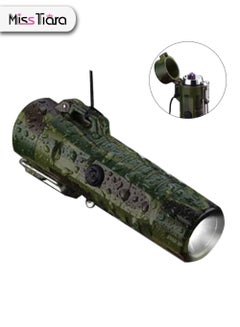 Buy Waterproof LED Flashlight with Windproof Lighter Dual Arc Lighter USB Rechargeable for Camping,Hiking,Adventure,Survival Tactical Gear in UAE