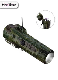 Buy Waterproof LED Flashlight with Windproof Lighter Dual Arc Lighter USB Rechargeable for Camping,Hiking,Adventure,Survival Tactical Gear in UAE