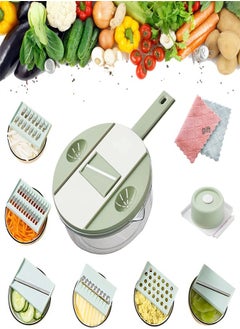 Buy Vegetable Slicer Set 9 in 1, Food Chopper Dicer Kitchen Grater with 6 Blades Garlic Mash Chopper with 2000ml Large Basin in Saudi Arabia