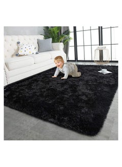 Buy COMFY ULTRA SOFT FLOOR SOFT & FLUFFY ANTI SKID CARPET BLACK 160X210 CM in UAE