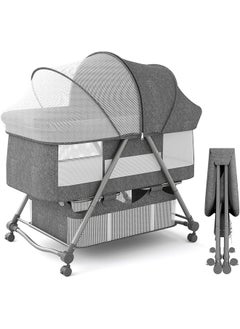 اشتري Crib, 3 in 1 Folding Baby Bassinet with Blackout and Dustproof Mosquito Net, Travel Crib with Addable Design for Newborn Party/Travel/Outdoor Picnic (Grey) في السعودية