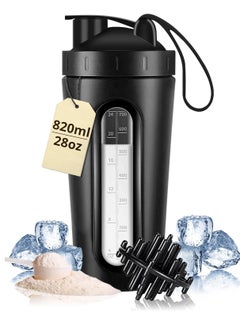 Buy RIGID FITNESS Stainless Steel Protein Shaker 820ml - Leak-Proof, BPA-Free Mixer Bottle with Visible Measurement Window – for Protein Shakes & BCAA, 28oz Bottle for Gym Shakes & Hydration (Sleek Black) in Saudi Arabia