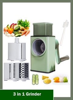 Buy Manual Rotary Cheese Grater Shredder with Wider Hopper 3 Interchangeable Blades Round Mandolin Drum Slicer Julienne Grinder for Cheese Vegetables Potatoes and Nuts in UAE