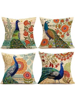 Buy 4Pack Peacock Throw Pillow Covers Only Decorative Square Pillowcases Cotton Linen Cushion Cover 18 X 18 Inch in Saudi Arabia