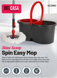 Buy Shine Sweep Spin Easy Mop 14Ltr Mop And Bucket Set With Adjustable Height Microfiber Mop Head 360 Degree Rotating Plate in UAE