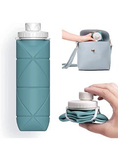 Buy 20 oz Collapsible Leak-Proof Valve Travel Silicone Water Bottle Blue in Saudi Arabia