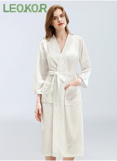 اشتري Women Bathrobe Waffle Weave Lightweight Kimono Spa Bathrobe for Lady White M (40-60Kg) في السعودية