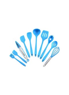 اشتري 10-Piece Heat Resistant Non-Stick Spatula Set Blue/Silver في السعودية