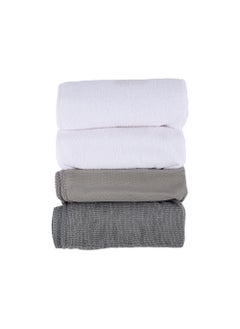 Buy Royalbright 4 pcs Multi-Purpose Microfiber Cloth Set RF10743 Germ Shield Technology with Super Absorbent Power, 100% Micro-Fiber and 100% Anti-Bacterial, Grey and White in UAE